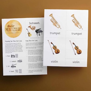 Tarjetas de 3 partes: Instrumentos musicales (PDF imprimible)