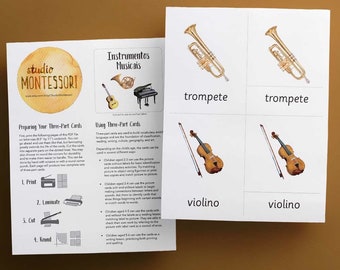 Cartões de 3 partes: Instrumentos Musicais (PDF) 