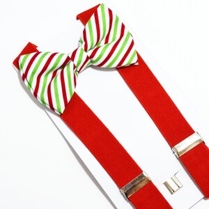 Christmas Bow tie Christmas Red and Green stripe Bow tie And Red Suspender Set