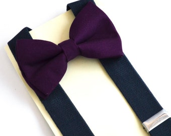 Eggplant Bow Tie and Dark Gray Suspender Set !! for toddler/ boy/ baby/Teen/Adult/Men