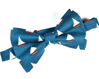 Details about   Handmade Bow tie Nautical Boats Vintage style 70s Pretied Americana Blue/White