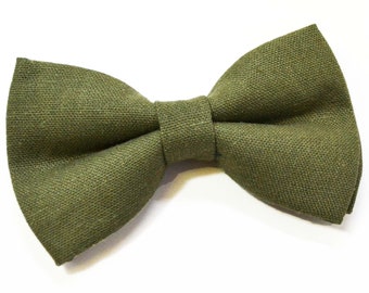 Olive Green Linen bow tie  For Men/Adult/Baby/Kids/Children/Blue/Gingham/wedding/outfit/pictureday/Hair Bow/Dog/Pet/Groomsmen/Father's Day