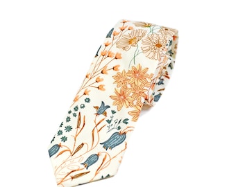 Ivory Tie/Bluebells and Buttercups Floral Neck Tie/For Men/Children/Kid&#39;s/Wedding/Groomsmen/Gift For Him/Handmade/baby/son