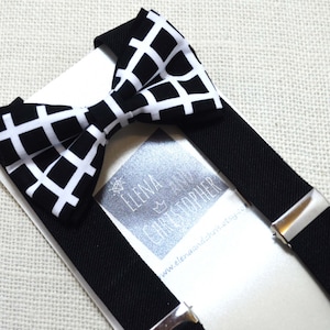 Black and White check Bow tie And Black Suspender Set !! for toddler/ boy/ baby/Teen/Adult/Men