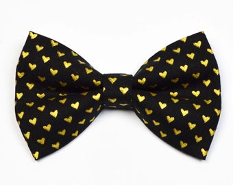 Black with Gold Heart bow tie /For Men/Boys/Children/Kids/Girl/Dog/Groomsmen/Baby's/Father's Day/Hairbow/Wedding/Gift For Him