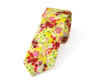 Floral Wedding Tie Yellow, Green, Red Floral Tie for Baby Boy Men Groomsmen Ringbearer Father Tie For wedding Prom Birthday Gift for him