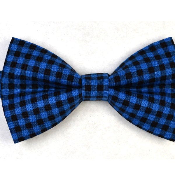 Blue and Black Check Bow Tie For Men/Adult/Baby/Kids/Children/Blue/Gingham/wedding/outfit/pictureday/Hair Bow/Dog/Pet/Groomsmen