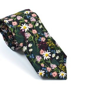 Hunter Green and Pink Wildflower Neck Tie/Rifle Paper Co/For Men/Children/Kid's/Wedding/Groomsmen/Wildwood/Hunter Green/Peach/baby/son