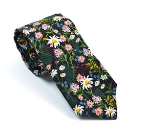 Hunter Green and Pink Wildflower Neck Tie/Rifle Paper Co/For Men/Children/Kid's/Wedding/Groomsmen/Wildwood/Hunter Green/Peach/baby/son