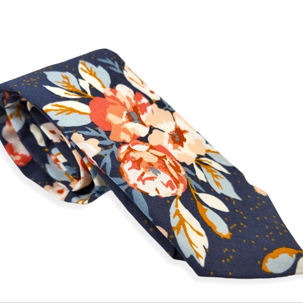 Wedding TieOrange Flower in Dark Gray Tie/Orange Floral Tie, Tie For Him, Kids Tie, Mens Tie, Pre Tie, Wedding Tie,Handmade,/baby/son