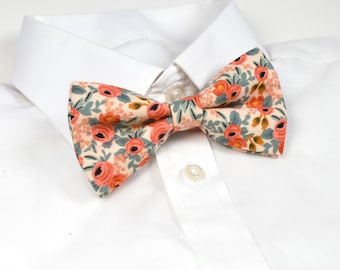 Rosa in Peach Floral bow ties /For Men/Boys/Children/Kids/Girl/Dog/Groomsmen/Baby's/Father's Day/Hairbow/Wedding/Gift For Him/Father and Son