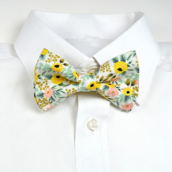 Rosa in Cream Floral bow tie/Yellow Floral bowtie/Boy's bowtie/men's bowtie/wedding tie/Groomsmen's bowtie/Dog bowtie/Ringbearers bowtie