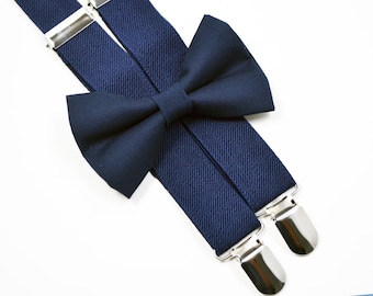 Navy Bow Tie and Navy Suspender Set !! for toddler/ boy/ baby/Teen/Adult/Men/marine bow tie