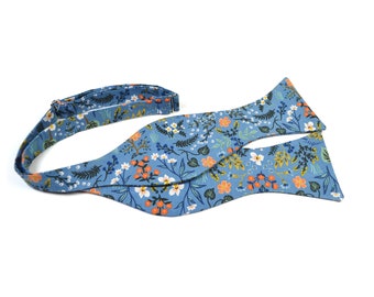 Wildwood blue Metallic Self Tied Bow Tie/Self-tie/Wedding Tie/Mens Tie/Pocket Square