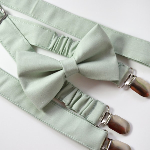 Sage bowtie and Sage suspender sage green bowtie Sage green suspender sage self tied bowtie Ring Bearer Outfit Bow Ties for Men, Boys Tie