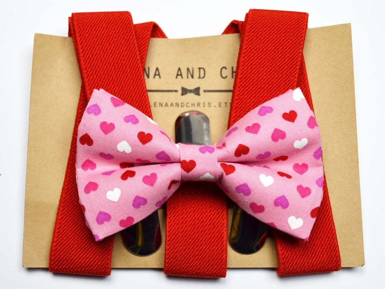 Pink Heart bow tie and Red Suspender Set for baby,boy,children,men,adult,Christmas,red bow tie Heart bow tie Valentine/'s Day