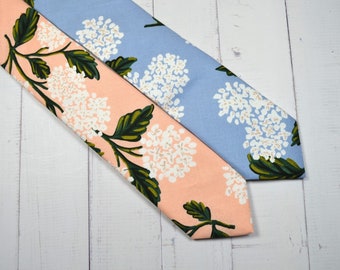 Meadow Hydrangea Light Blue or Blush Tie, Tie For Him, Kids Tie, Mens Tie, Floral Tie, Pre Tie, Wedding tie, Handmade, Groomsmens Tie