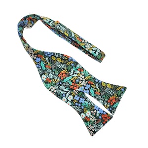 Meadow Floral Hunter Green Self Tie Bow Tie For wedding birthday Prom Graduation self tie for men Gift for him Pocket Square Father&#39;s Day