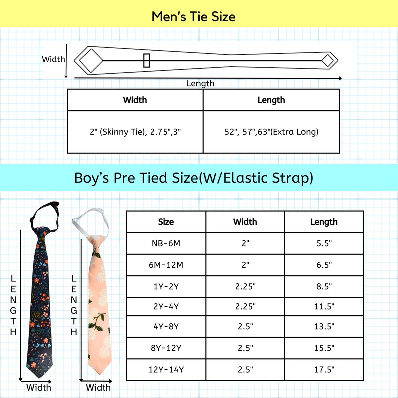 a diagram of a boy's tie size and measurements