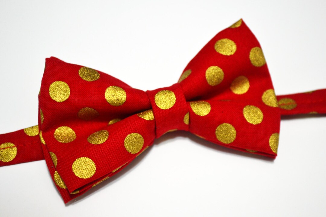 Christmas Bow Tie, Red Bow Tie With Big Gold Dot Printed Bow Tie, Boy