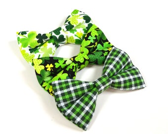 Clover bow tie in Black or in White/St. Patrick's Day/Irish bowtie/Shamrock bow tie/Men's bowtie/boy's bowtie/Lucky Clover bowtie/dog bowtie