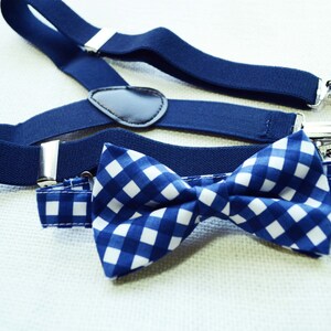 Navy Blue Gingham Bow Tie and Navy Suspender Set for Baby/toddler/teen ...