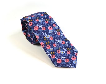 Floral Wedding Tie Navy Floral tie for boys, Men's Tie Groomsmen Ringbearer's Tie Toddler Tie Gift For him