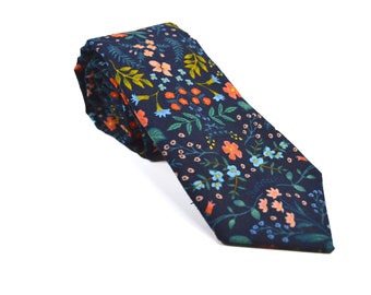 Wildwood Navy Floral Tie/Wildwood Blue Floral Tie, For Kid, Children,Adult,Men,Wedding,Groomsmen,Flower,Handmade,Gift for him/baby/son