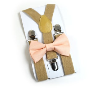 Ice Peach Bow Tie and Khaki Suspender Set for men boys suspender kids suspender toddler suspender khaki suspender peach fuzz wedding
