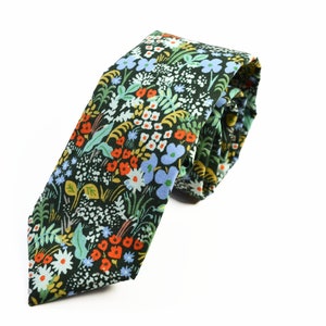 Orange and Brown Floral Tie, Fall Wedding Tie, English Garden Meadow Orange and Brown,Metallic, Men's Tie, Teen's Tie, Kid's Tie Hunter Green