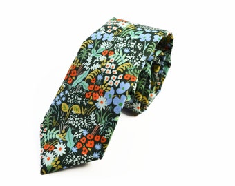 Hunter Green Tie, Floral Tie, Wedding Tie, Dark Green Tie, English Garden Meadow Hunter, Men's Tie, Teen's Tie, Kid's Tie, Father and Son,