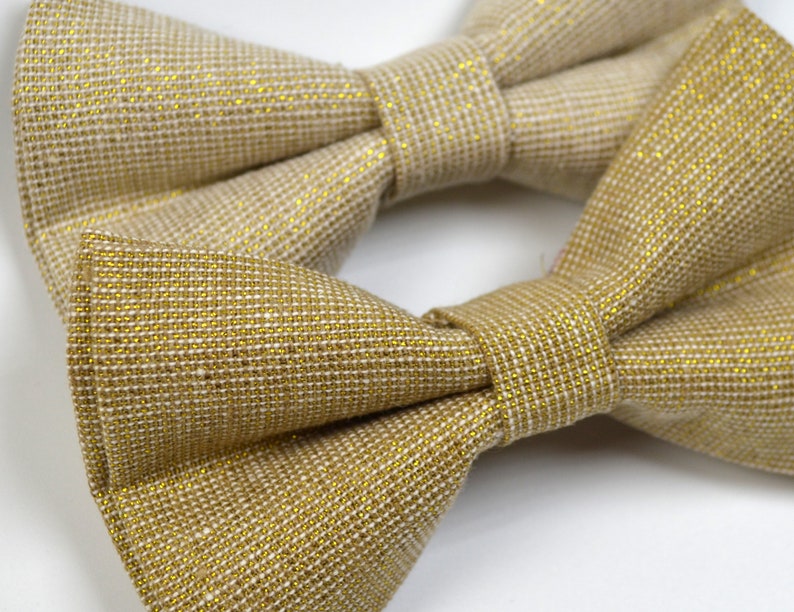 Metallic Gold Linen Bow Tie Boy Bow Tie Gold Bow Tie Etsy