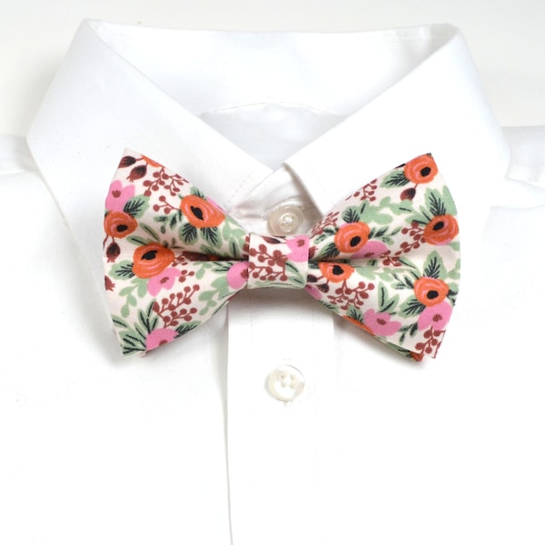 Orange and Pink Floral bow ties,Kids Bow tie, adult bow tie,Mens Bow tie ,Orange Bow tie, flower bow tie, wedding bow tie