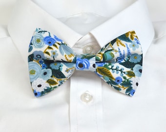 English Garden Party Blue Floral bow tie for men, boy, baby,toddler,cat,dog,wedding,birthday,family photo,Gift for Him, Father and Son