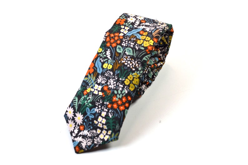 Orange and Brown Floral Tie, Fall Wedding Tie, English Garden Meadow Orange and Brown,Metallic, Men's Tie, Teen's Tie, Kid's Tie image 2