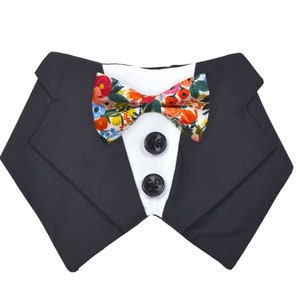 Bandana da smoking nera con papillon Petit Garden Party/Bandana da smoking da sposa/portatore di fedi/beige/blu navy/nero/grigio/carbone/papillon per cane e gatto