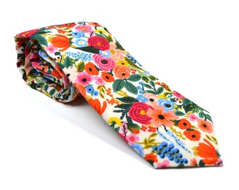 Petit Cream Garden Party Floral Neck Tie, Tie For Him, Kids Tie, Mens Tie, , Floral Tie, Pre Tie, Handmade, Floral Tie/baby/son