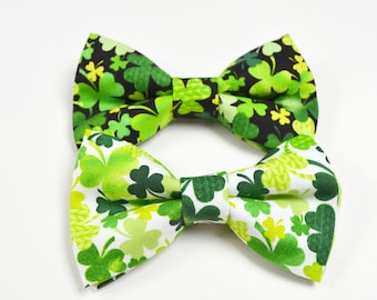 Clover bow tie in Black or in White/St. Patrick's Day/Irish bowtie/Shamrock bow tie/Men's bowtie/boy's bowtie/Lucky Clover bowtie/dog bowtie