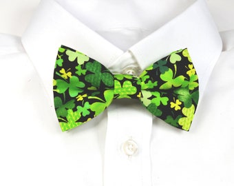 Clover bow tie in Black or White St. Patrick's Day Irish bow tie Shamrock bowtie For men kids bowtie Lucky Clover Green Bowtie dog bowtie