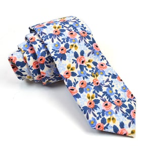 Rosa in Periwinkle/Peach/Navy Neck tie for kid,adult,Floral neck tie, Rifle Paper co. 3 colors available/baby/son