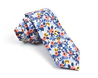 Rosa in Periwinkle/Peach/Navy Neck tie for kid,adult,Floral neck tie, Rifle Paper co. 3 colors available/baby/son