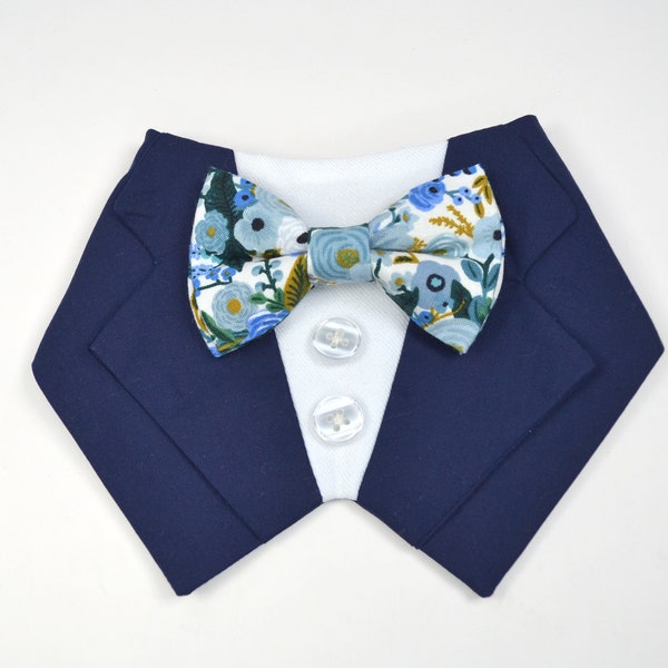 Navy Tuxedo dog bandana/Tuxedo Cat/Wedding Tuxedo Bandana/Navy Tuxedo Bandana/dog ring bearer/Rifle paper co/Floral tie/Wedding Tie