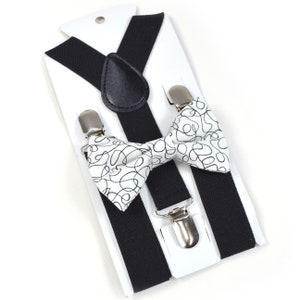 Black Bow Tie And Black Suspender Set, white and black  bowtie for boys Mens suspender Toddler suspender Groomsmen Ringbearer&#39;s suspender