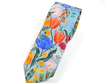 Blue Floral Field Tie For Men Kid Baby Teen Groomsmen Father For Wedding Birthday Gift For him Sunflower Tulip tie Pocket Square
