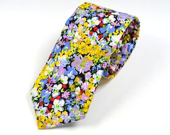 Corbata de boda floral Corbata floral amarilla, púrpura y roja para niños Corbata de hombre Corbata de padrino Corbata floral Regalo para él Corbata de niño Corbata para niños