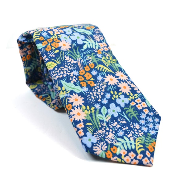 English Garden  Meadow Blue Floral Neck Tie/For Kids/Adult/Men/Groomsmen/Wedding/Father's Day/Flower/Father and Son/baby/son