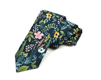 Amalfi Herb Garden Navy Tie For Men and Boy, Wedding Groomsmen and Ring bearer's Tie, Gift for Father's Day