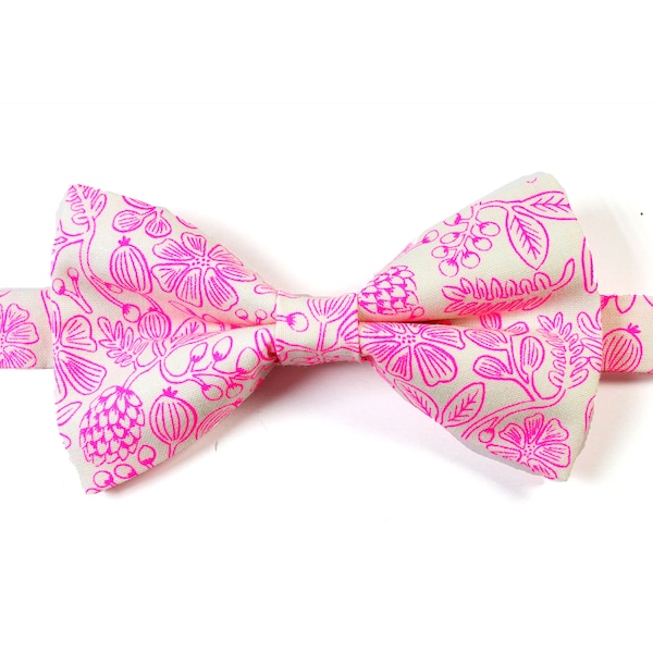 Neon Pink Floral bow tie, boy bow tie, baby, adult  men's ,navy bow tie, flower bow tie, wedding bow tie, Rifle paper Co.
