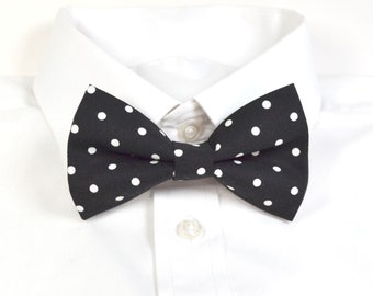 Black with white polka dots bow tie for boys Men's Black Tie Toddler bowtie Wedding Tie Groomsmen Ringbearer's bowtie Dog Bowtie Cat bowtie