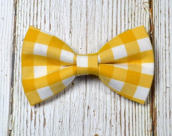 Yello Gingham Bow Tie, baby bow tie, boy's bow tie. adult bow tie, men's bow tie, gingham bow tie, Mustard Bow Tie